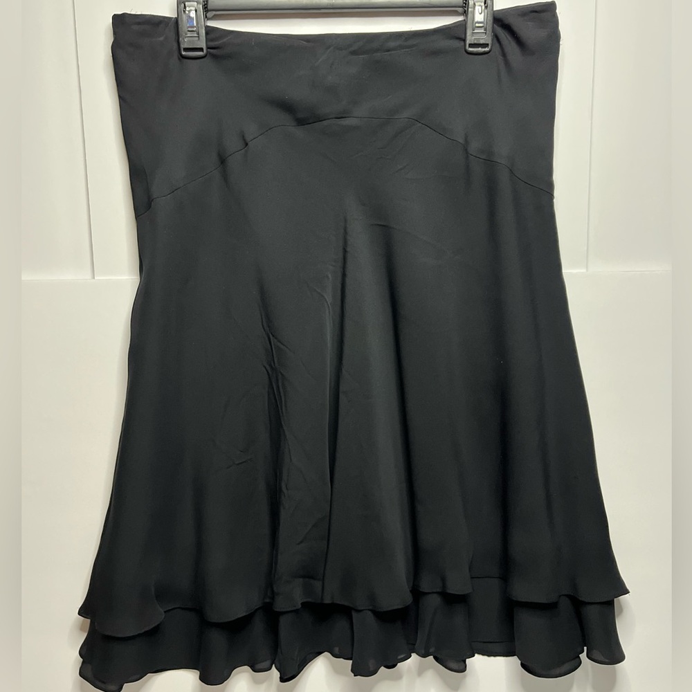 Lauren Ralph Lauren 100% Silk Black Flowy Skirt Large Business Office Feminine